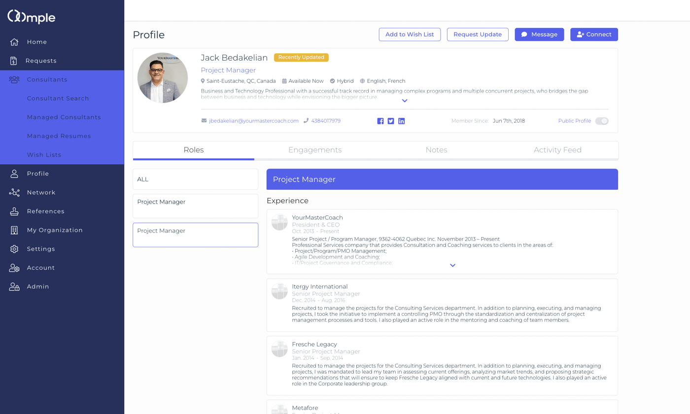 Oomple Company View of Candidate Profiles