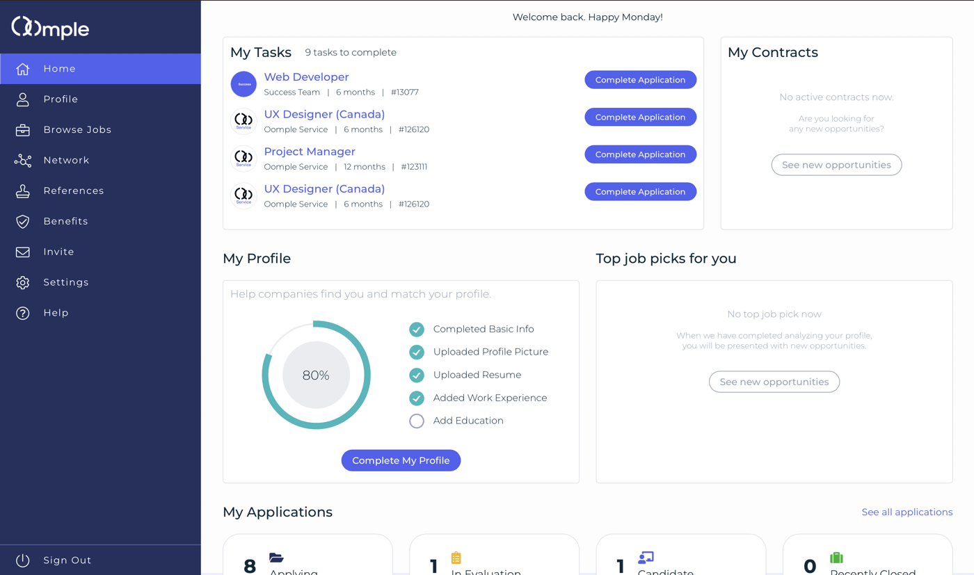Oomple Platform Consultant Dashboard 